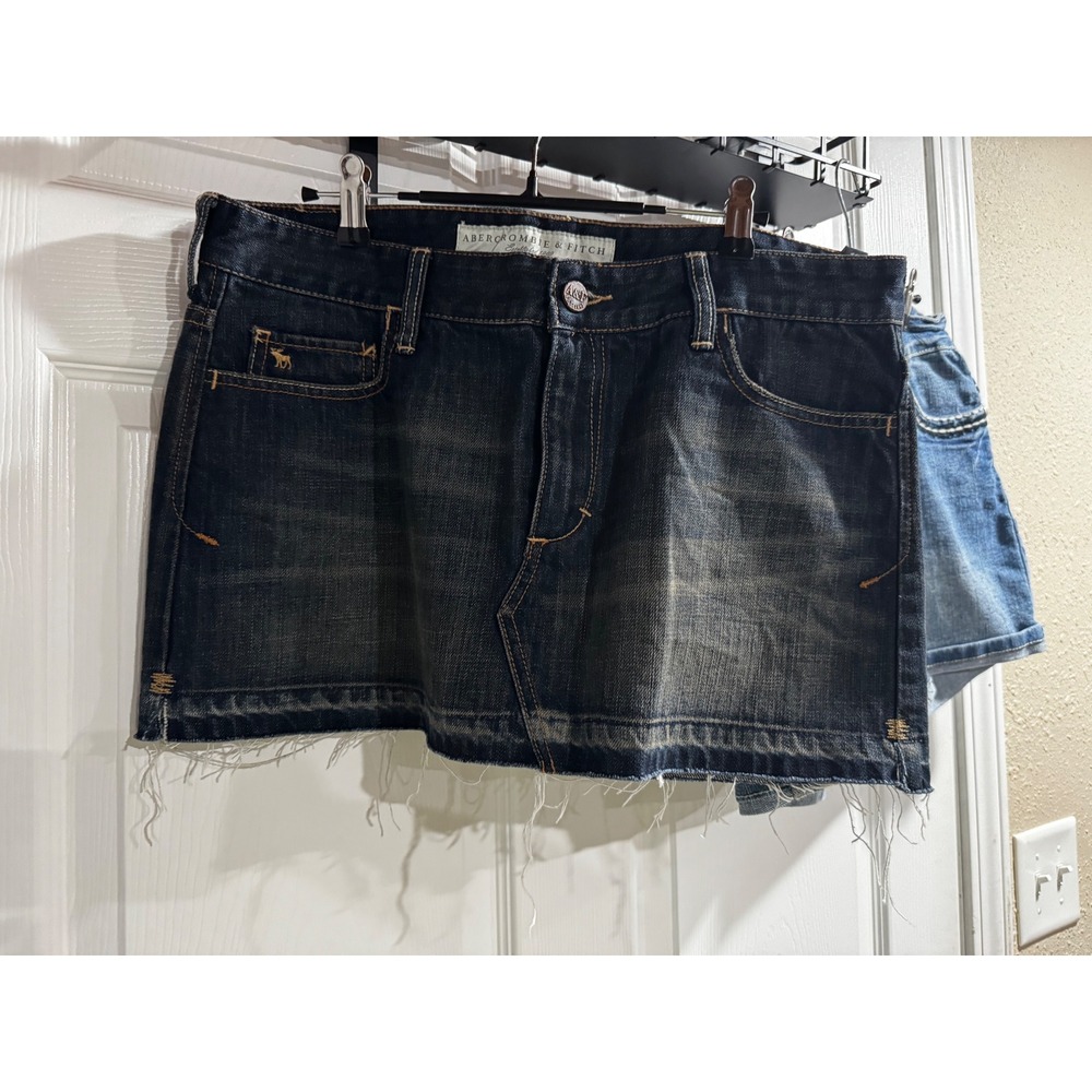 Abercrombie & Fitch Womens Denim Mini Skirt Dark Wash Raw Hem Y2K Size 10 NEW